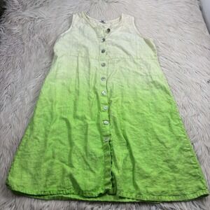 Focus USA Women's M Green Ombre Linen Button Front Tunic Dress Lagenlook